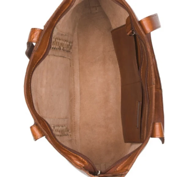 Vilenca Holland Anthropologie Cognac North South Stitch Woven Leather Tote - Picture 6 of 11